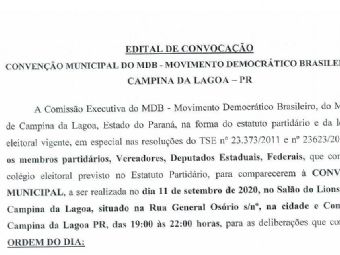Edital de Convocao Conveno Municipal do MDB - Movimento Democrtico Brasileiro
