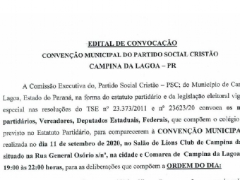 Edital de Convocao Conveno Municipal do Partido Social Cristo - PSC
