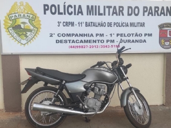 Motocicleta furtada  recuperada antes do proprietrio fazer B.O do fato