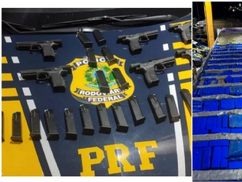 Carreta  apreendida com pistolas e mais de 1,8 tonelada de maconha na BR 277