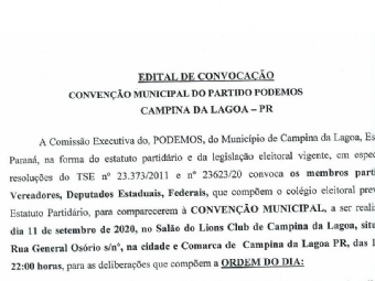 Edital de Convocao Conveno Municipal do Partido Podemos 