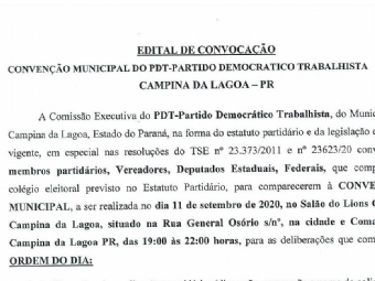 Edital de Convocao Conveno Municipal do Partido Democrtico Trabalhista - PDT